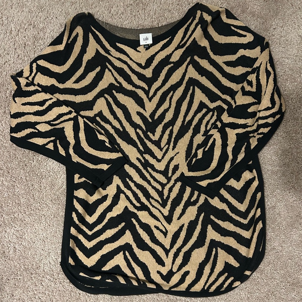 CAbi Zebra Pattern Sweater - Black and Tan M